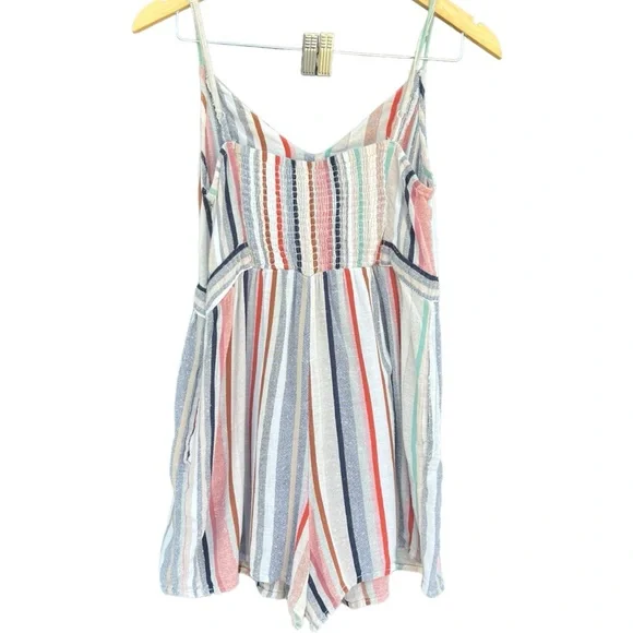 American Eagle Outfitters - Keyhole Front Striped Linen Romper - Women’s Size M - Picture 5 of 12